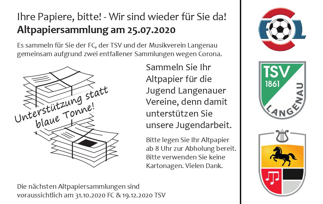 20 07 25 AnzeigeAltpapiersammlung